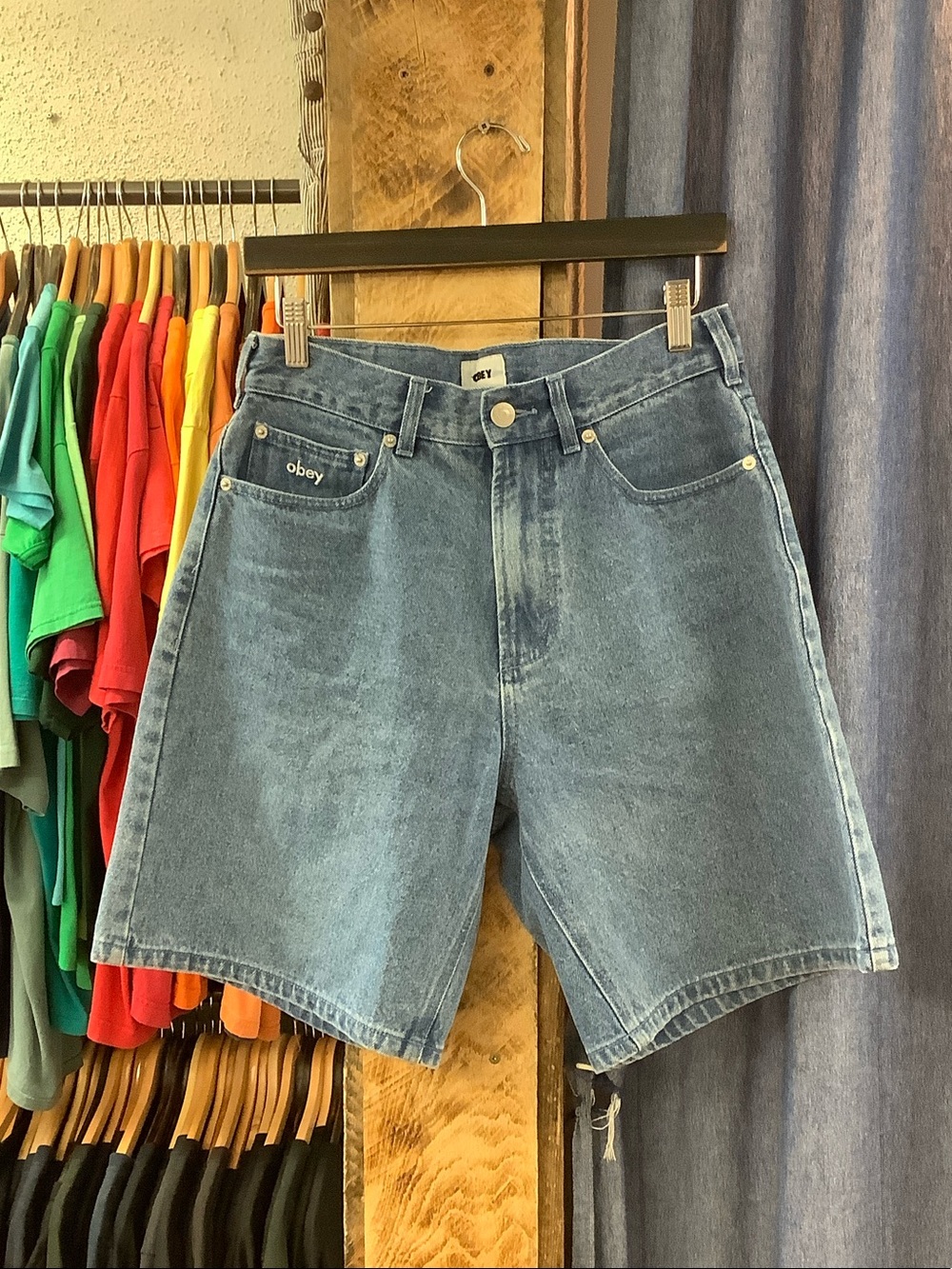 Obey Light Blue Denim Jean Shorts